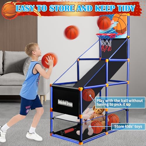 Arcade Basketball Game Set for Kids, Boy Toys Basketball Hoop with 4-5 Balls for 3-12 Years Old, Adjustable Height w/Pump & Storage Net for Kids Indoor Outdoor Sports Play, Christmas Birthday Gifts