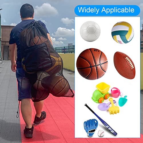 Cosmos Sports Ball Bag Mesh Equipment Bag Team Sports Drawstring Bag Large Mesh Net Bag, with Adjustable Strap & Front Pocket for Basketball, Volleyball, Soccer, Rugby, Water Sports and Beach Event