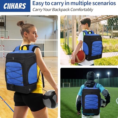 Soccer Bag - Soccer Backpack with Ball Holder,Sport Equipment Bags gifts for soccer stuff Water resistant Includes Separate Cleat Fit Basketball Volleyball Football - color: blue