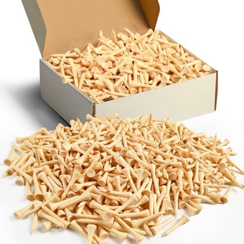 FINGER TEN Bamboo Golf Tees Wood 1 1/2 2 3/4 3 1/4 Inch Wooden Short Long Tee Color Bulk 250/500/1000/2000 Count for Men Women Kids in Red Pink USA Flag - color: Natural, size: 500 Count(1 1/2 Inch)