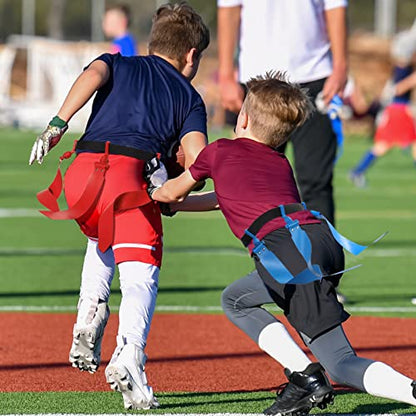 Hungdao 10/12 Players Flag Football Belts and Flags Adjustable Football Belts for Kids Teens Adults Team Training Sport Event - color: Red, Blue
