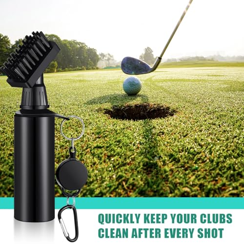 Meanplan Golf Clubs Cleaning Water Brush, Retractable Aluminum Climbing Hook Golf Club Groove Cleaner, Nylon Brush Head and Squeeze Water Bottle Holds 4 Ounces