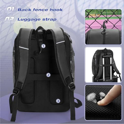 Smasrob Pickleball Bag Fits 4 Pickleball Paddles, Pickleball Backpack with Laptop Pocket, Shoe Compartment and Fence Hook - color: Black