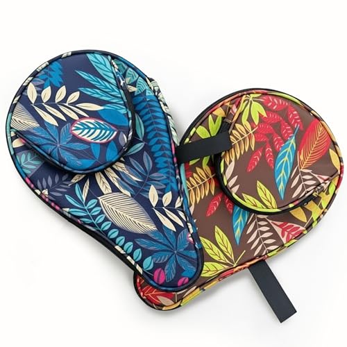Colorful Table Tennis Racket Cover Ping Pong Paddle Bag Table Tennis Racket Case - color: Blue+Yellow Leaf
