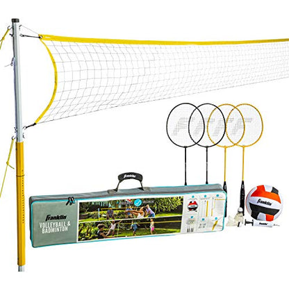 Franklin Sports Volleyball + Badminton Combo Sets - Backyard + Beach Outdoor Volleyball + Badminton Net Set - Portable Badminton + Volleyball Net with Poles - Volleyball, Rackets + Birdies Included - style: Family