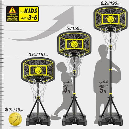 Kids Basketball Hoop GILIKOKO Adjustable Height 3.6 ft-6.2 ft Indoor Outdoor Toddler Plastic Basketball Goal Outside Yard Games Toys Gifts for Children