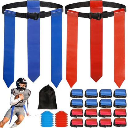 Flag Football Belts, Adjustable Flag Football Set with Flags, Cones Flag Football Belts and Flags for Youth Adults Training