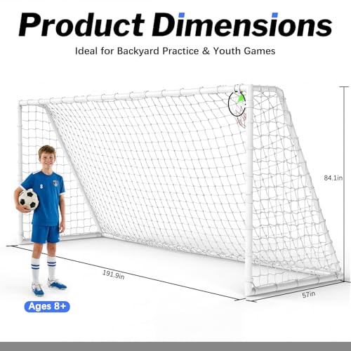 8x6, 12x6, 16x7 FT Soccer Goal for Backyard, Metal Soccer Goals with PE Soccer Net, Target Net & Training Cones, Rust-Proof Reinforced Frame, Outdoor Soccer Net for Kids, Youth Training or Team Game - size: 16x7 ft