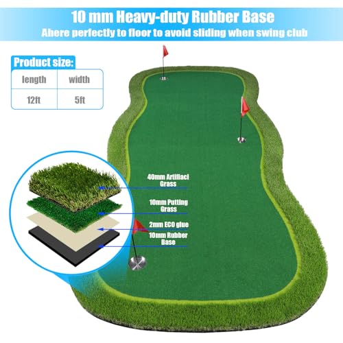 Golf Putting Green/Mat-Golf Training Mat- Professional Golf Practice Mat- Green Long Challenging Putter for Indoor/Outdoor - style: 5x12ft mat