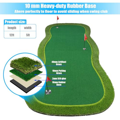 Golf Putting Green/Mat-Golf Training Mat- Professional Golf Practice Mat- Green Long Challenging Putter for Indoor/Outdoor - style: 5x12ft mat