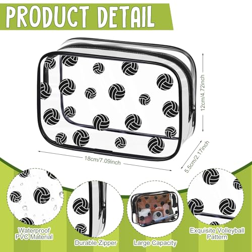 Kacctyen 24 Pcs Volleyball Clear Makeup Bag with Zipper Bulk Sport Goodie Clear PVC Pouch Organizer Waterproof Travel Case for Woman Team Gifts Birthday Decorations Supplies - style: Volleyball