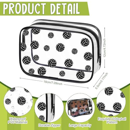 Kacctyen 24 Pcs Volleyball Clear Makeup Bag with Zipper Bulk Sport Goodie Clear PVC Pouch Organizer Waterproof Travel Case for Woman Team Gifts Birthday Decorations Supplies - style: Volleyball