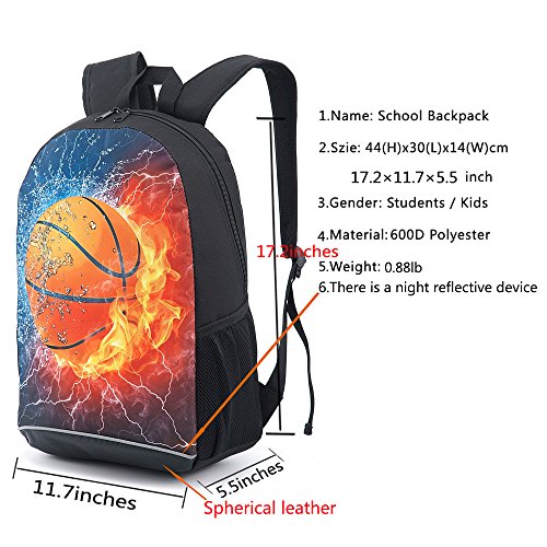 CAIWEI American Football Backpack School Bag (Burning basketball) - color: Burning Basketball, size: 17.2*11.7*5.5 Inch