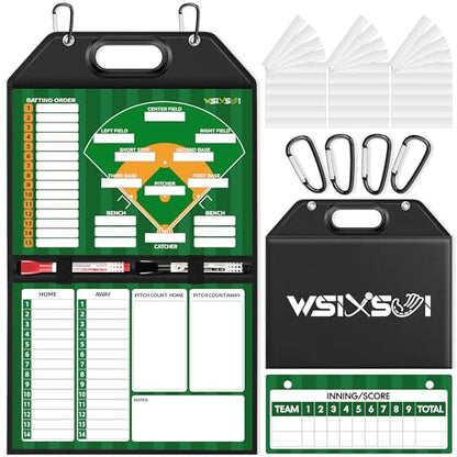Magnetic Baseball Lineup Board – Foldable Dugout Display with Carry Handle for Coaches and Teams | Portable Leather-Covered Strategy & Lineup Planner - style: Baseball