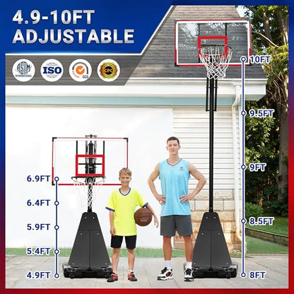 WIN.MAX Basketball Hoop Outdoor with 44 Inch Backboard and Larger Base, Portable Basketball Hoop Goal System 4.9FT-10FT Adjustable, for Youth/Adults in Backyard/Driveway (44" Backboard Red)