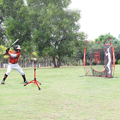 Baseball Tee Batting Tee Softball Tee Portable Travel Hitting Tee,Easy Adjustable Height,Stable Tripod Stand - color: Red