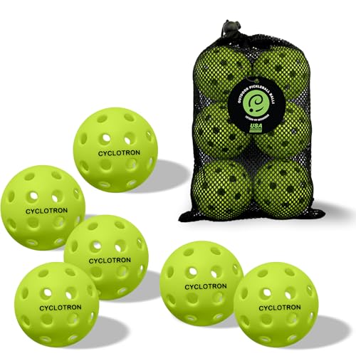 cyclotron 6-Pack Premium Pickleball Balls - USAP Approved, 40 Holes Outdoor/Indoor Pickle Balls with Bag, Perfectly Balanced, High Bounce True Flight, Pickle Ball for Tournament Play - color: green