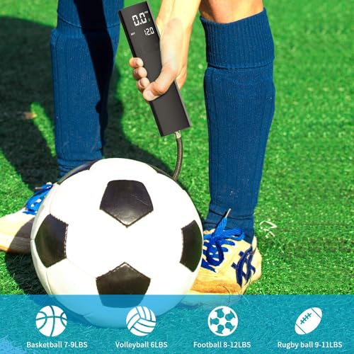 Pumteck Electric Ball Pump, Smart Air Pump Portable Fast Ball Inflation with Precise Pressure Gauge and Digital LCD Display for Football Basketball Volleyball Football - color: Black