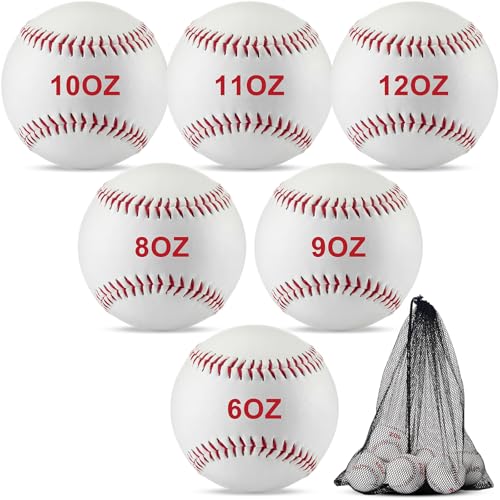 Jenaai 6 Pcs Weighted Training Baseballs Bulk 6oz to 12oz Weighted Softballs with Drawstring Bag for Hitting, Pitching Practice Strength Development - color: White, size: 9"