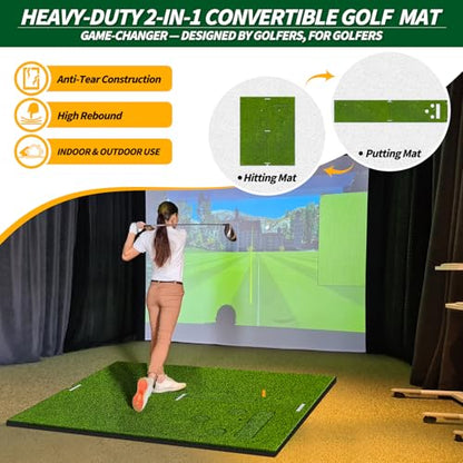 5x4ft Golf Hitting Mat for Indoor and Outdoor Practice, High-Elasticity Golf Practice Driving Range Turf Mat, Convertible 2-in-1 Golf Hitting & Putting Mat for Garage Simulator Training