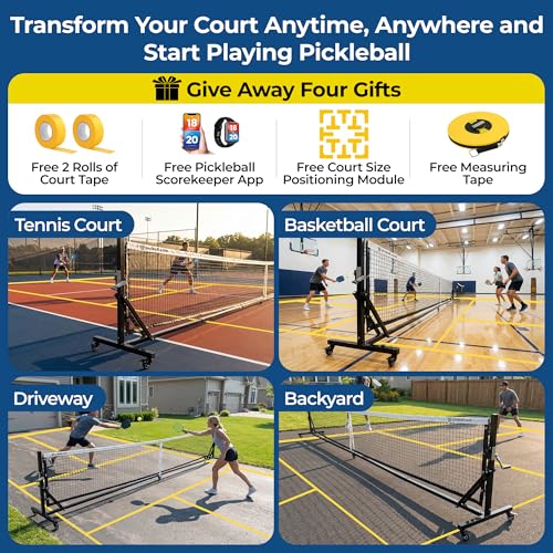 Pro Pickleball Net Portable Outdoor, 22 FT Pickle Ball Net System with Steel Cable Tensioning & Lockable Wheels, Ideal Pickleball Net for Driveway Backyard Park
