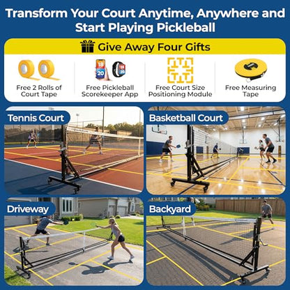 Pro Pickleball Net Portable Outdoor, 22 FT Pickle Ball Net System with Steel Cable Tensioning & Lockable Wheels, Ideal Pickleball Net for Driveway Backyard Park