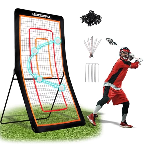 4x7FT Lacrosse Rebounder, Volleyball Rebounder Net, 5 Adjustable Angles Lacrosse Bounce Back for Backyard & Outdoor, Baseball Softball and Soccer Rebound with Target Strip, Sturdy Frame