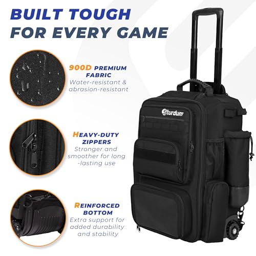 Rolling Baseball Bag with Wheels, 70L Large Capacity Baseball Backpack with Hidden Shoulder Strap, Sturdy Softball Bag with Multi-Pockets, Shoe Compartment, Fence Hooks for Players, Coaches - color: Black