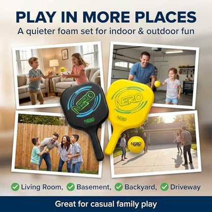 Nero Sport Silent Ninja Pickleball Set for Kids and Beginners, Quiet Foam Paddles and Ball for Indoor and Outdoor Play, Low-Noise Family Paddle Game, 2 Paddles + 1 Ball
