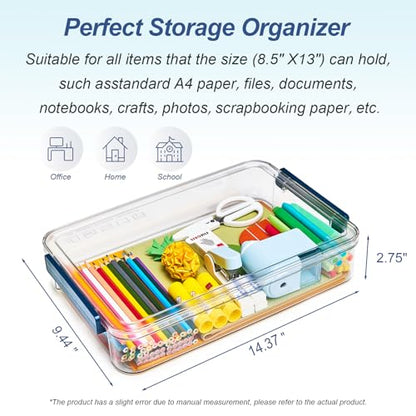 CATOOMUU 16 Pack Clear Plastic Storage Boxes with Lids, 9x13 Inches Shallow Flat, 5.5 Qt, Stackable Cases with Snap-Tight Latch, Organizer for Paper, A4 Files, Documents, Arts, Scrapbooking & Crafts - color: Large-Blue-16packs