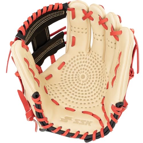 SSK Z5 Craftsman Infield Baseball Glove – 11.25” - 11.5” - 11.75” - 12” – Right & Left Hand Throw - color: Camel/Black/Red, size: 11.5" - Right Hand Throw