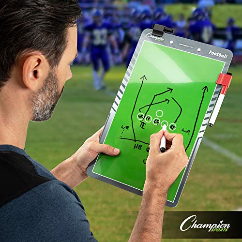 Champion Sports Large & XL Dry Erase Board For Coaching - Whiteboards for Strategizing, Techniques, Plays - 2-Sided Boards with Front Side Full Field - Backside Half Field and Lineup - color: Football, style: Standard Coaches Board