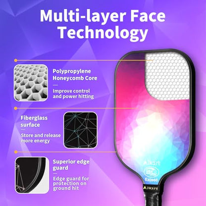 AL Kort Pickleball Paddles Set of 2, Fiberglass Pickleball Racket Lightweight Paddles, USAPA Approved Pickle Ball Equipment with Bag and 4 Balls, Pickle Rackets 2 Pack for Beginners - color: Purple & Black/White Handle