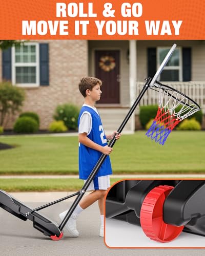 SPOYNAL LED Portable Basketball Hoop for Teens, Adjustable Height 3.8 FT–7 FT Goal System, with Fillable Base & Wheels | Perfect for Driveway, Poolside, Garage & Night Training, Pool Basketball Hoop