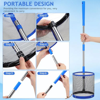 SUPVOX Ping Pong Picker Upper - Professional Table Tennis Retriever with 140-Capacity Tube - Lightweight Aluminum Collector for Training & Robot Practice (Blue)