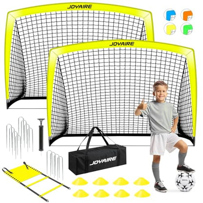 Pro-Grade Kids Backyard Soccer Goal, Tear-Resistant 5-Layer Polyester Soccer Net & 10mm Poles for Maximum Durability, 4x3ft/6x4ft/7x5ft, Pop Up Portable Soccer Training Equipment Set with Size 4 Ball - size: 6 ft x 4ft, style: Yellow