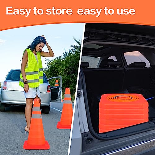 TENKAIWICK 18 Inch 6 Pack Traffic Cones,Collapsible Safety Cones,Multi Purpose Pop-up Cones with Reflective Collar,Orange Cones for Parking lot, Driveway, Driving Training etc