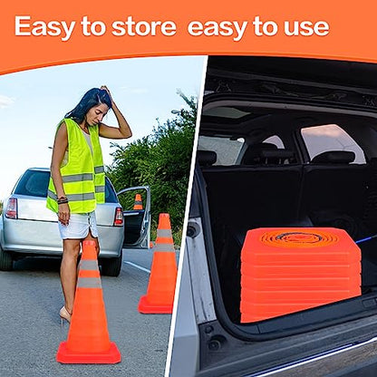 TENKAIWICK 18 Inch 6 Pack Traffic Cones,Collapsible Safety Cones,Multi Purpose Pop-up Cones with Reflective Collar,Orange Cones for Parking lot, Driveway, Driving Training etc