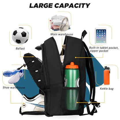 Goloni Soccer Bag, Basketball Bag with Ball Compartment & Shoe Compartment,Large Soccer Backpack for Basketball,Gym，Football - color: black