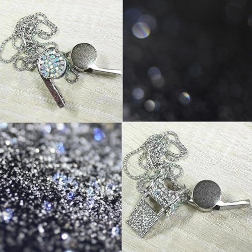Metal Crystal Rhinestone Whistle - Shining Bling With Chain for Referees, Coaches, Teachers, Police, Training (Silver)