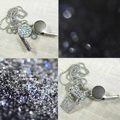 Metal Crystal Rhinestone Whistle - Shining Bling With Chain for Referees, Coaches, Teachers, Police, Training (Silver)