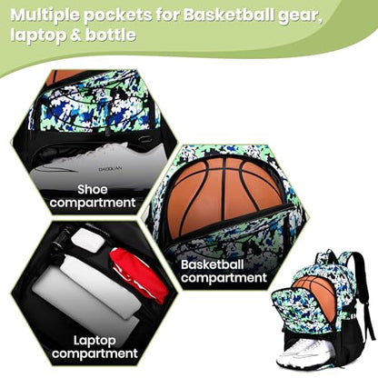 Hsmihair Basketball Backpack Large Sports Bag for Men&Youth,Gym Bag with Separate Ball & Shoes Compartment,Travel Bag for Basketball,Soccer,Volleyball - color: Green Camo