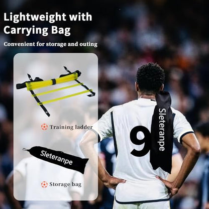 20ft Agility Ladder - Speed Ladder for Soccer with Carry Bag & Straps | 12 Adjustable Rungs | Soccer, Agility Training Equipment | Durable Footwork Ladder for Athletes (Yellow)