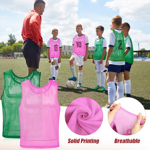 Vabean 24 Pack Nylon Mesh Scrimmage Team Practice Vests Pinnies Jerseys Train Vest for Adult Sport Basketball Soccer Football - color: Pink, Grass Green