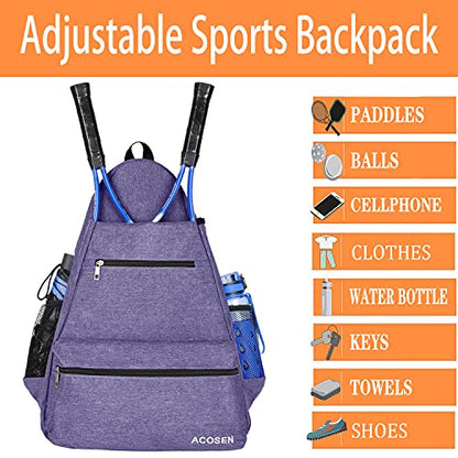 ACOSEN Tennis Bag Tennis Backpack - Large Tennis Bags for Women and Men to Hold Tennis Racket,Pickleball Paddles, Badminton Racquet, Squash Racquet,Balls and Other Accessories - color: Purple - B