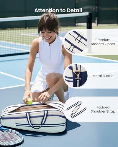 Tennis Bag for Women & Men, 3-6 Rackets Tennis Racket Bag with Shoe Compartment & Insulated Pocket, Water-Resistant Gym Bag, Perfect Tennis Accessories for Court Training & Daily Use - color: Navy Blue - Beige