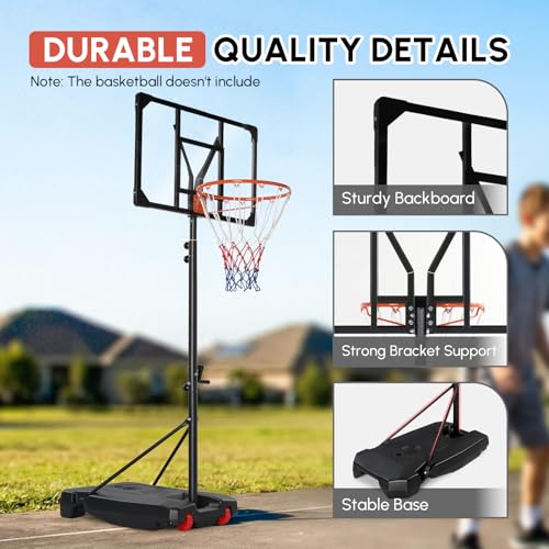 PEXMOR 5.05-8.53FT Portable Basketball Hoop, Adjustable to Any Height Easily, 33" Backboard for Kids & Youth, with Fillable Base & Wheels, Basketball Goal for Outdoor, Indoor, Backyard, Driveway