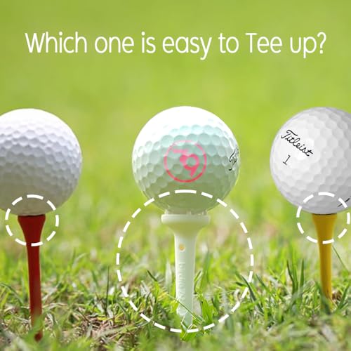 BIRDIE79 Big Easy White Golf Tee Set – 0.75" Big Head 3.25" Adjustable Height Tees, Reinforced Break-Resistant Construction, 6-Prong Low-Friction Design, Silicone Stoppers (12 Tees + 12 Stoppers).