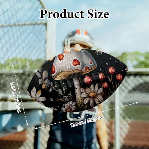 American Football, Official Size 11.9 x 7.3 Inch, Premium Composite Leather High-Grip Ball with Pro-Style Lacing, Unique Prints for Training, Games & Gifts - color: White Mushrooms