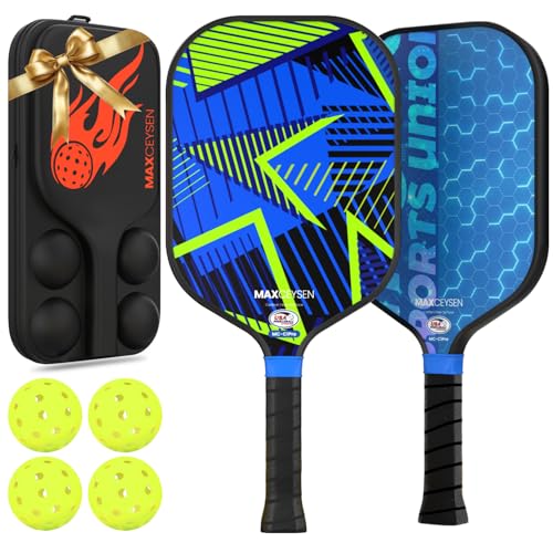 Pickleball Paddles T700 Carbon Fiber Surface Paddle USAPA Approved 16MM High Performance Lightweight Racket with Wide Face Long Grip for Men Women Beginner Starters Partners Couples - color: Set of 2-Blue+Green